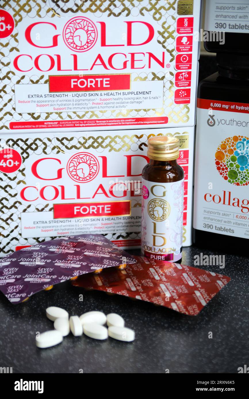 Collagen supplements a possible remedy against the ageing process Stock Photo
