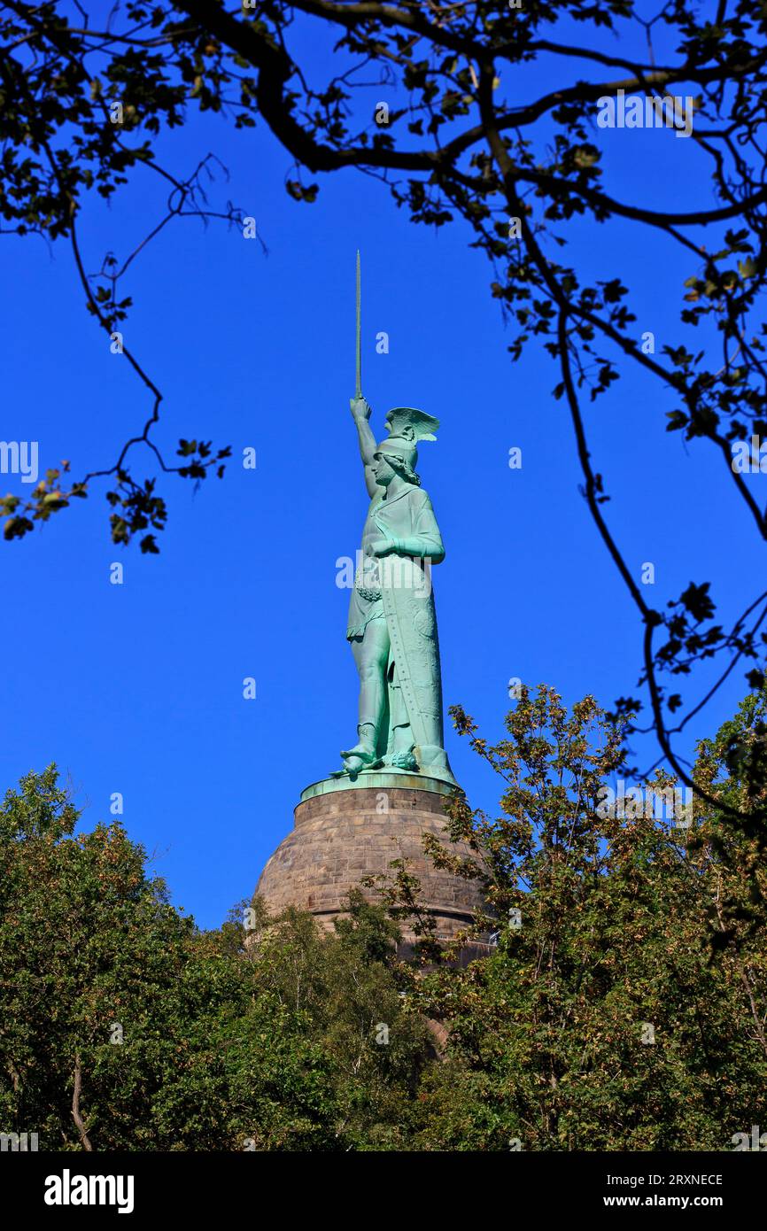 A monument to Cherusci tribe chieftain Arminius who destroyed three Roman legions at the Battle of the Teutoburg Forest in 9 AD in Detmold, Germany Stock Photo