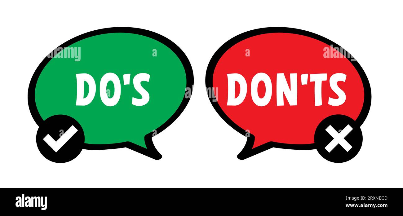 Emoticon sign. do's en don'ts or do and don't, check mark. Compliments, Vector do and dont checklist, okey, yes, like hand thumb up or thumbs down. Un Stock Photo