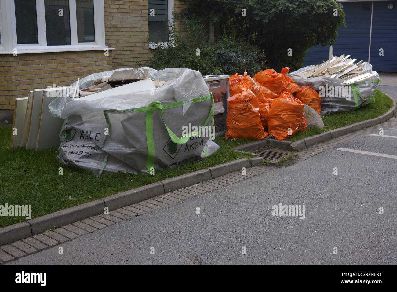 Building waste ready for collection Stock Photo