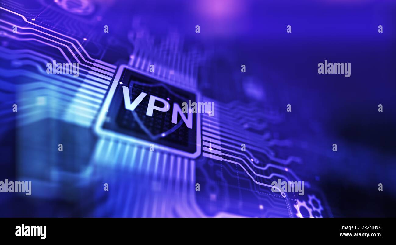 VPN virtual private network internet access security ssl proxy anonymizer technology concept button on virtual screen. Stock Photo