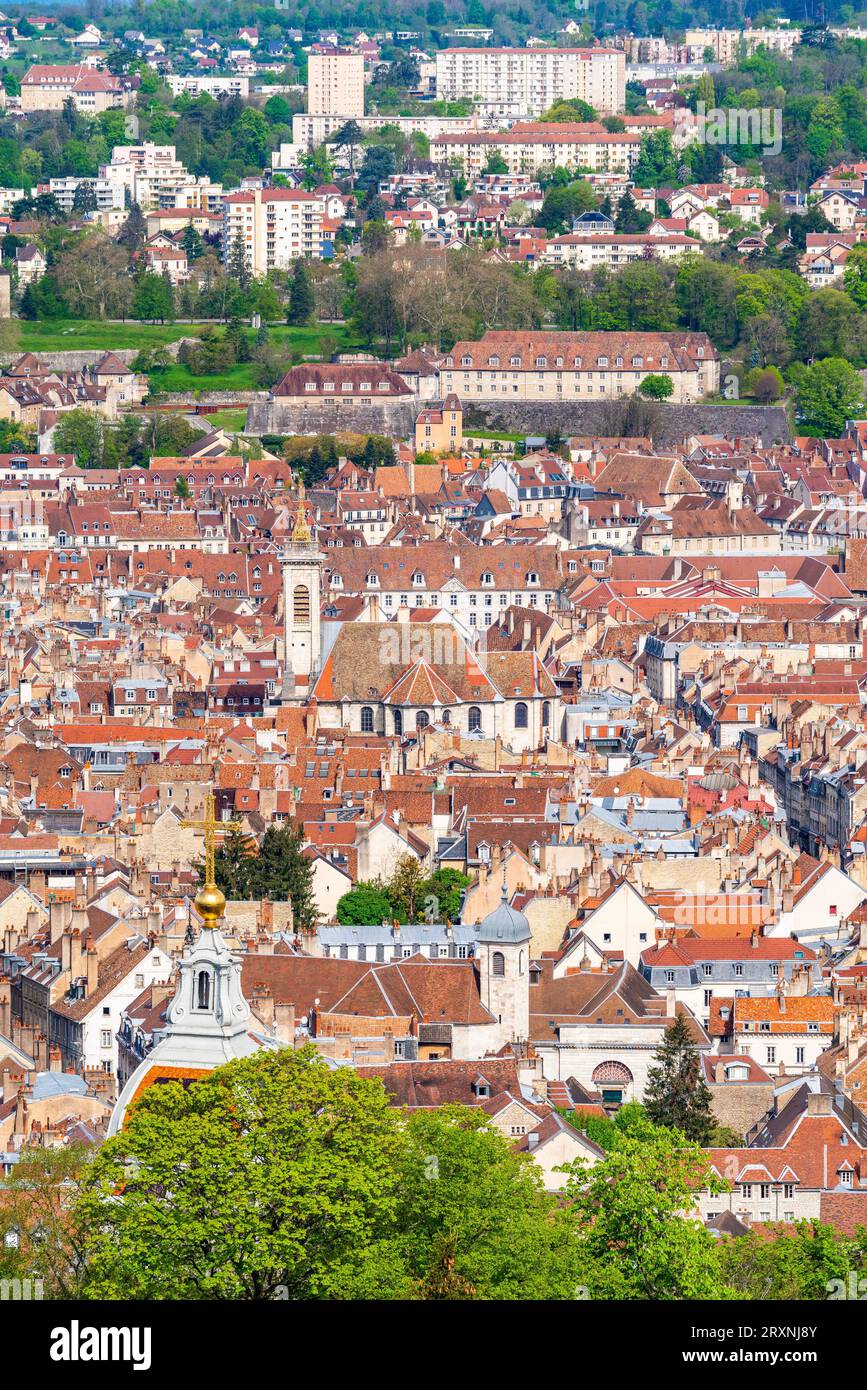 City centre of Besancon, view from the World Heritage Site of the