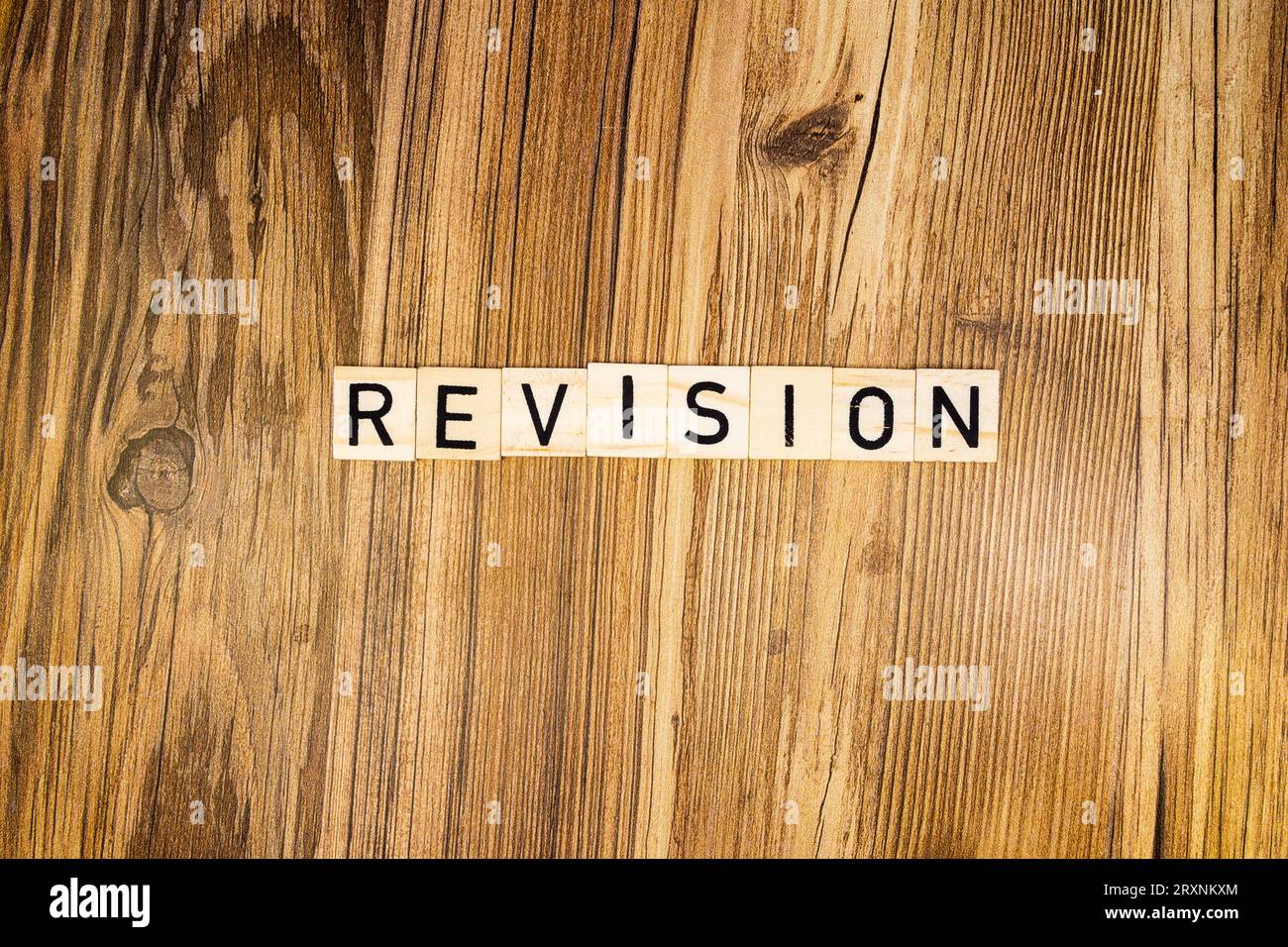 revision flat lay made of laser-engraved letters Stock Photo