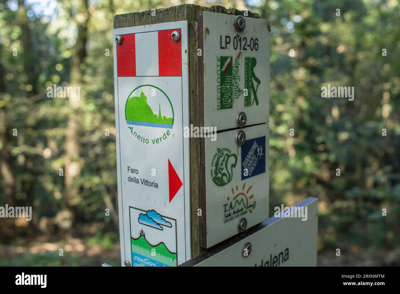 Tourist information in the Turin hill. Walking route in the Parco della Maddalena. Stock Photo