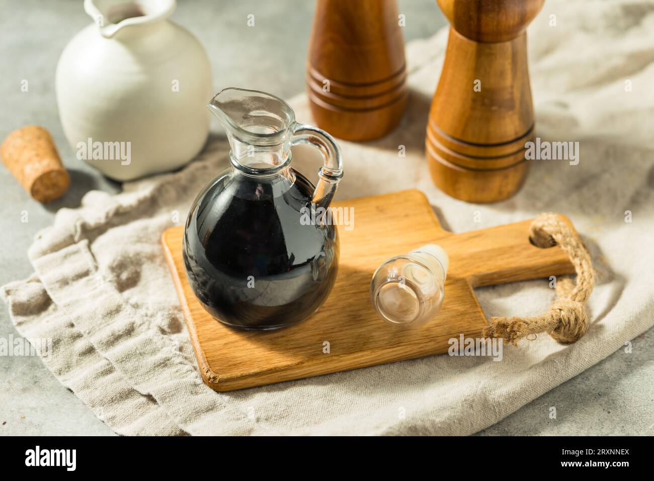 Homemade Balsamic Vinegar Glaze in a Container Stock Photo