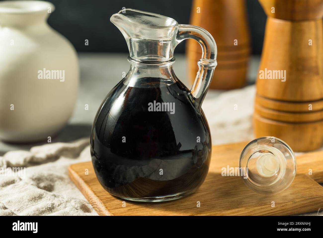 Homemade Balsamic Vinegar Glaze in a Container Stock Photo