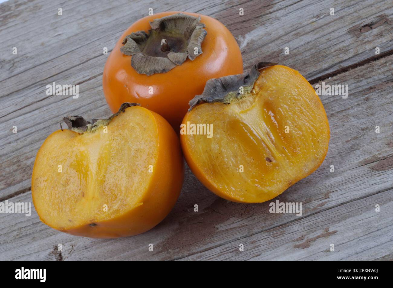 Japanese Japanese persimmon (Diospyros kaki) fruits, persimmon, fruits, persimmon, persimmon fig, exempt, ebony family (Ebenaceae) Stock Photo