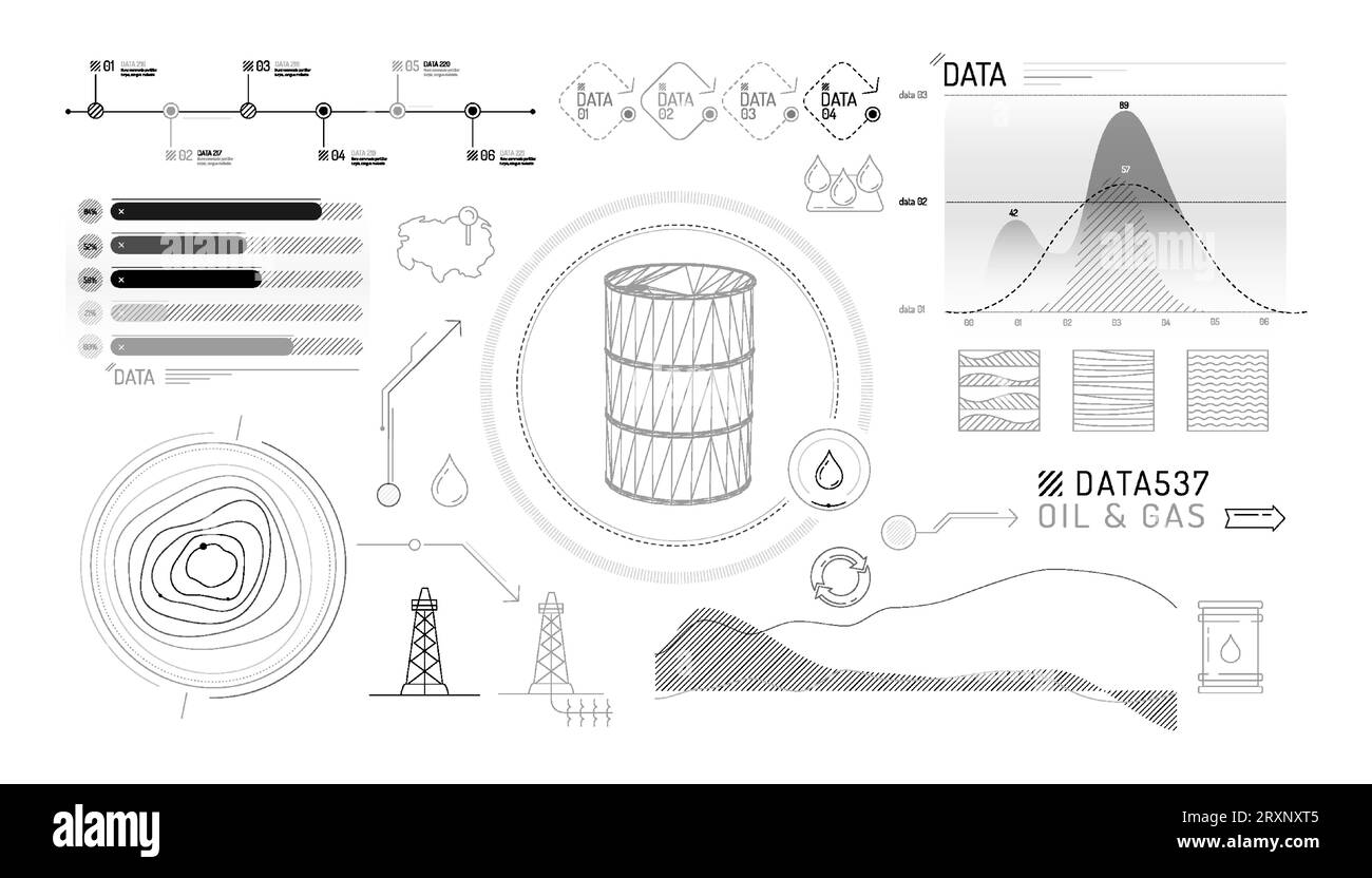 Set of infographic elements about oil exploration and production. Stock Vector