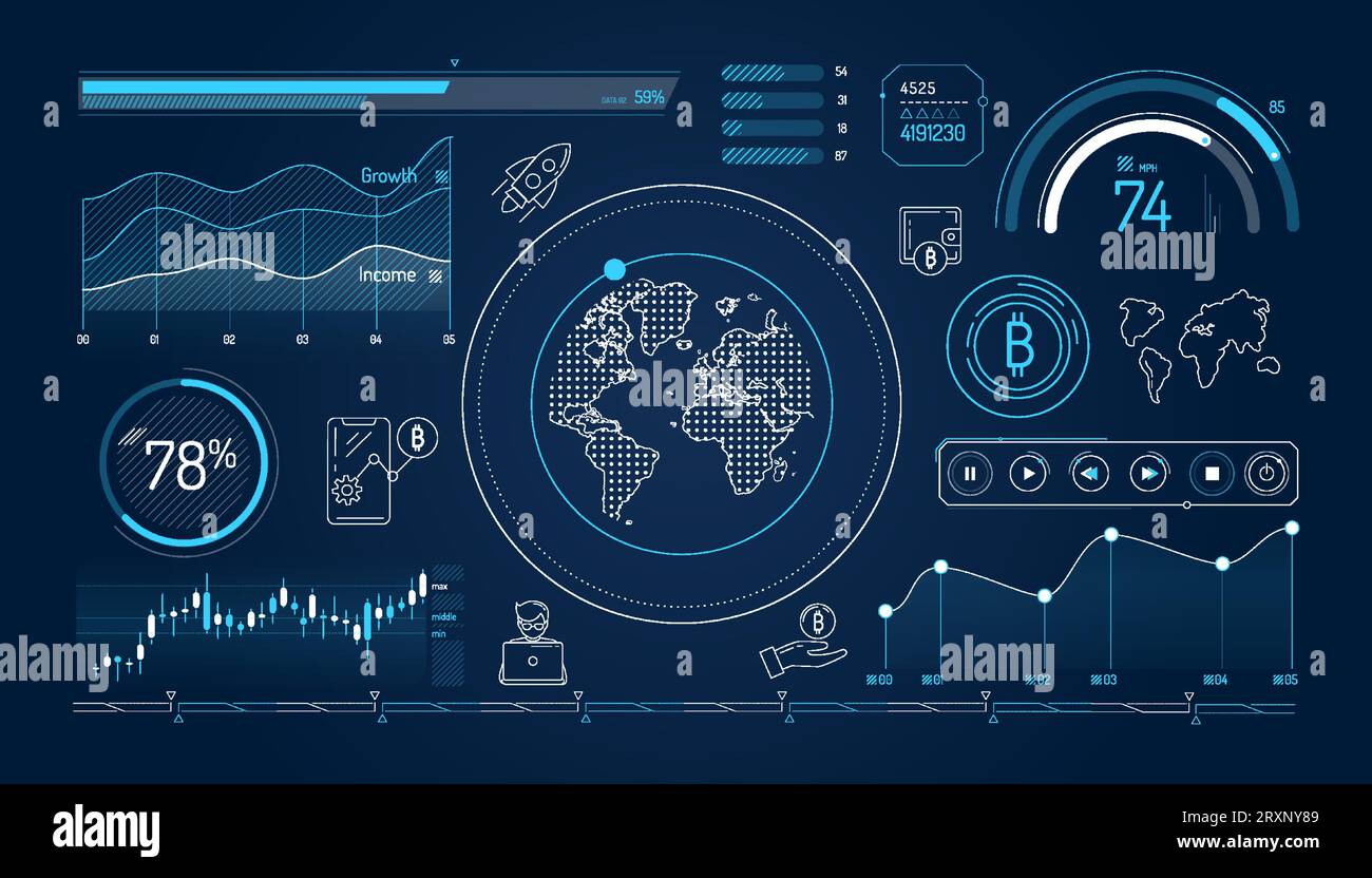 Set of infographic elements about bitcoin growth. Stock Vector