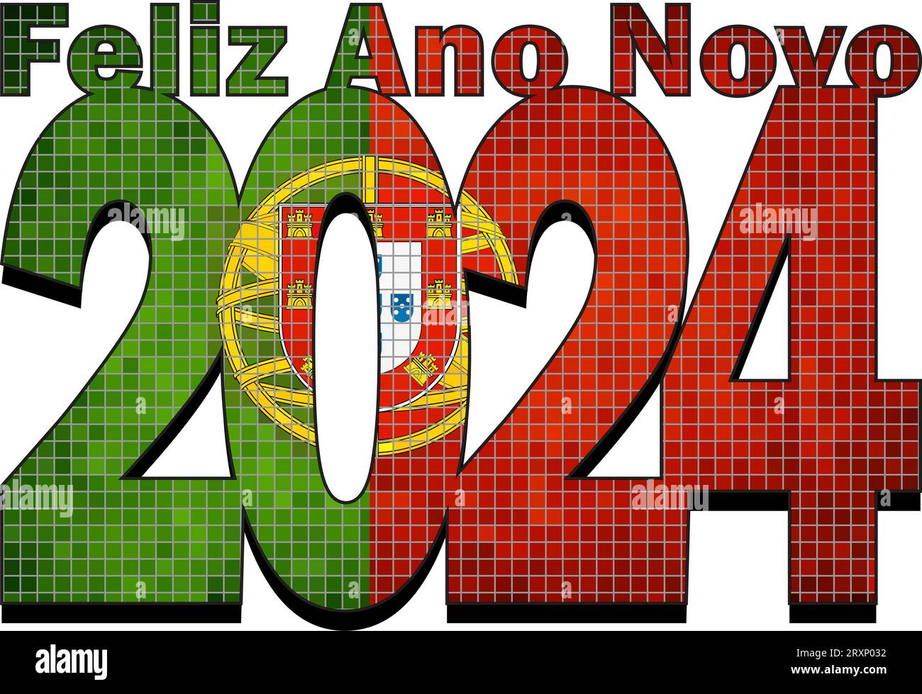 Happy New Year 2024 with Portugal flag inside Illustration, 2024
