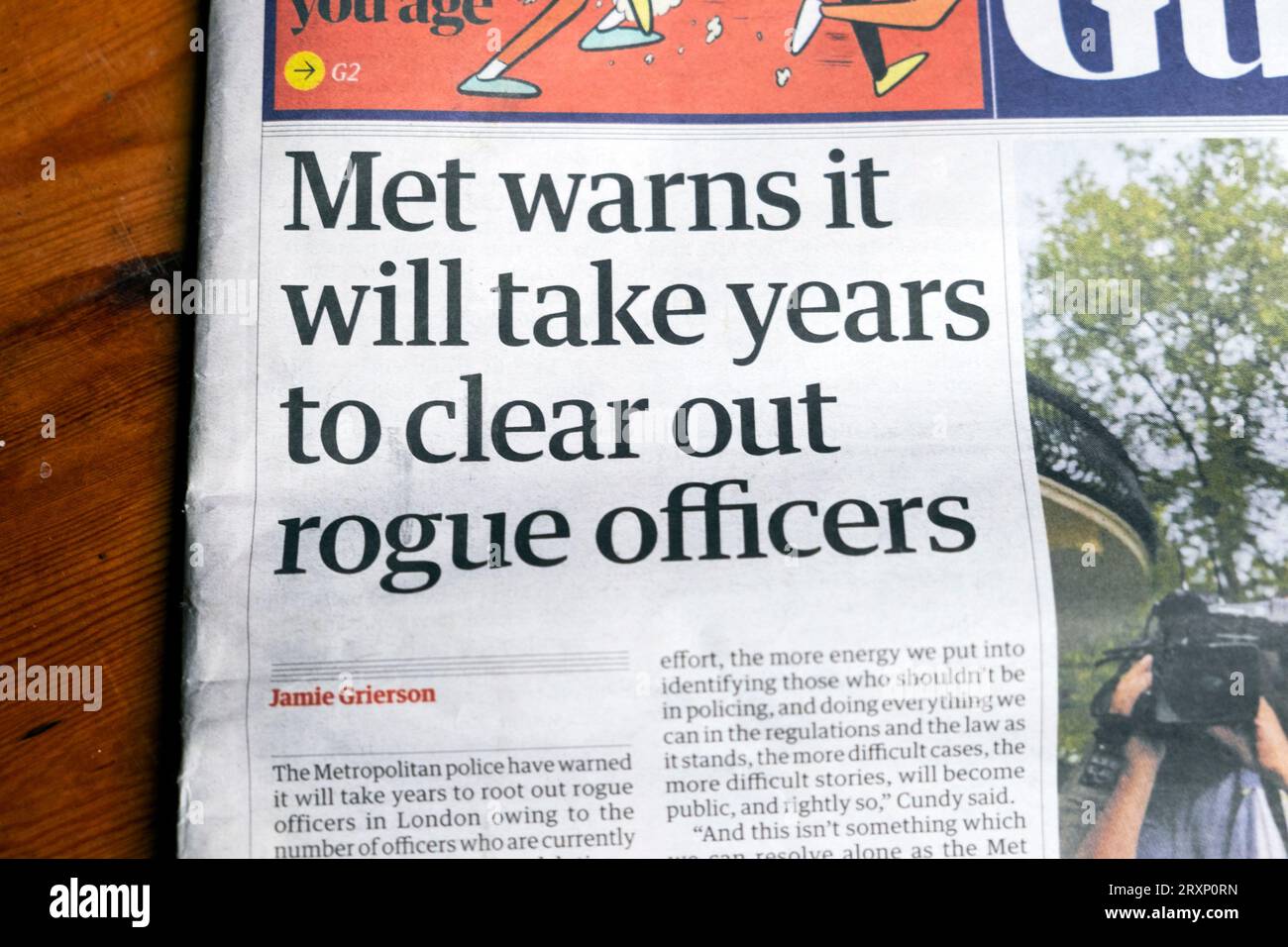 'Met warns it will take years to clear out rogue officers' front page Guardian newspaper headline Metropolitan Police article 19 September 2023 UK Stock Photo