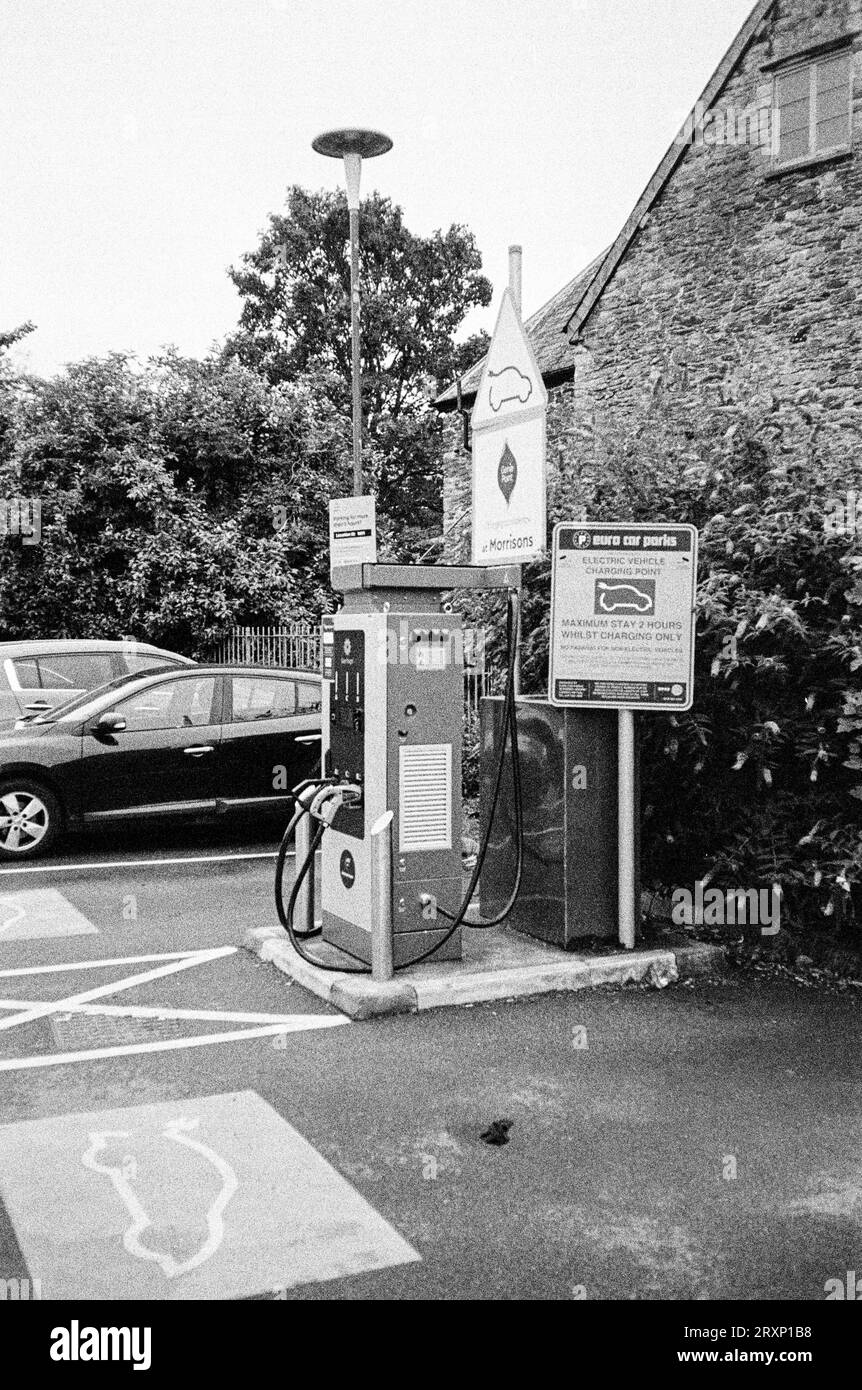 Electric car supercharge station, Totnes, Devon, England, United Kingdom. Stock Photo