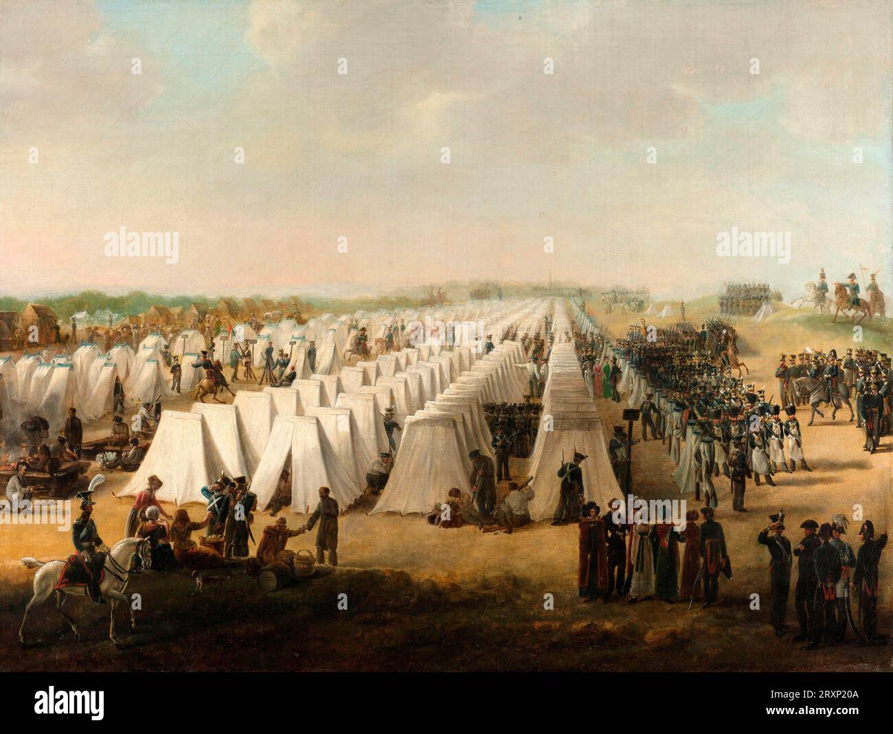 The Army Camp at Rijen, anonymous, 1831 - 1835 Established in 1815, the United Kingdom of the Netherlands was destined to be short lived. In 1830 a revolt in Brussels broke out and led to the founding of the independent state of Belgium. King William I refused to accept this. In the summer of 1831, he gathered Dutch troops in this army camp at Rijen, close to the Belgian border, and prepared a campaign against the Belgians. Stock Photo