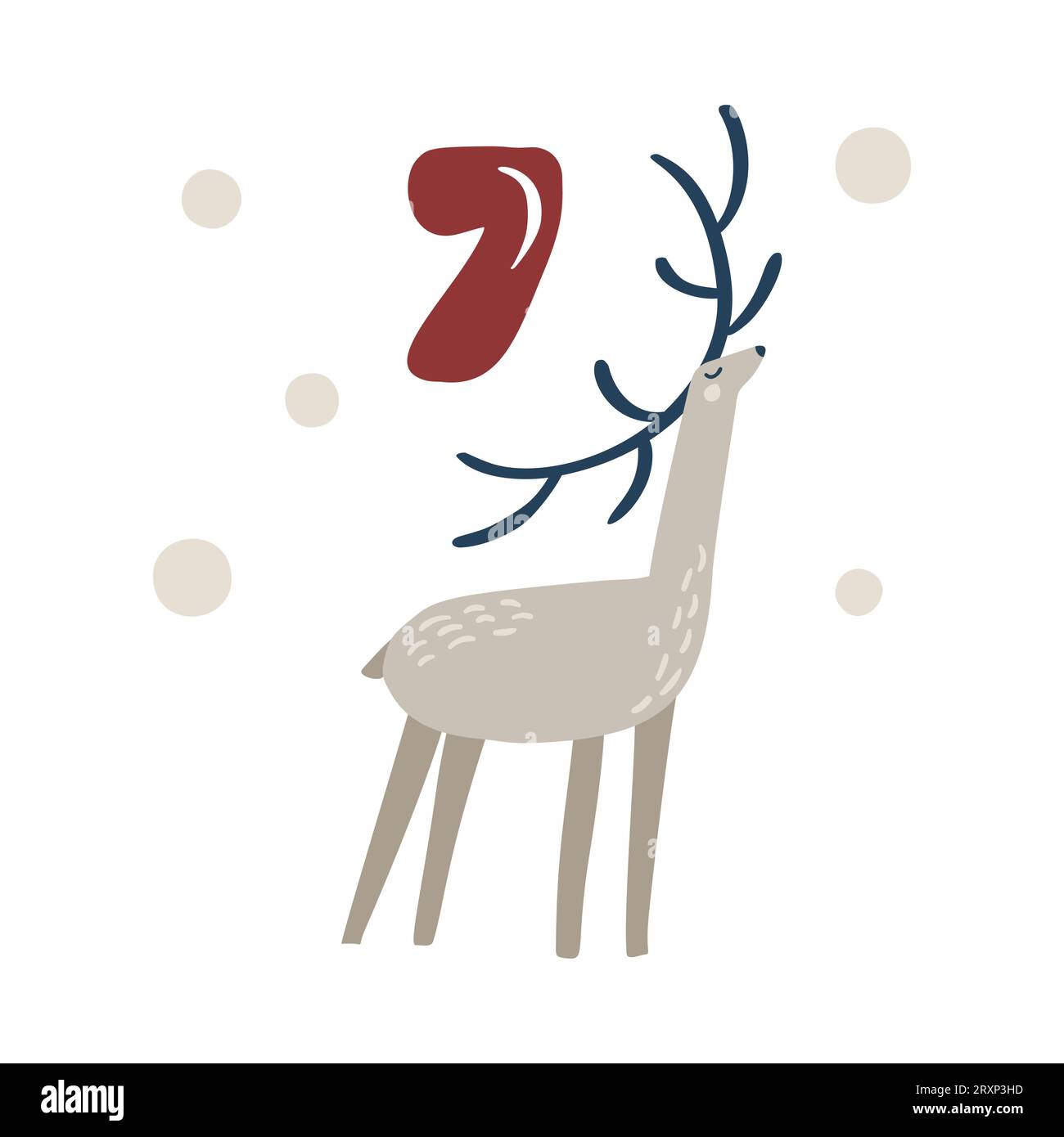 Christmas advent calendar with hand drawn element deer. Day seven 7