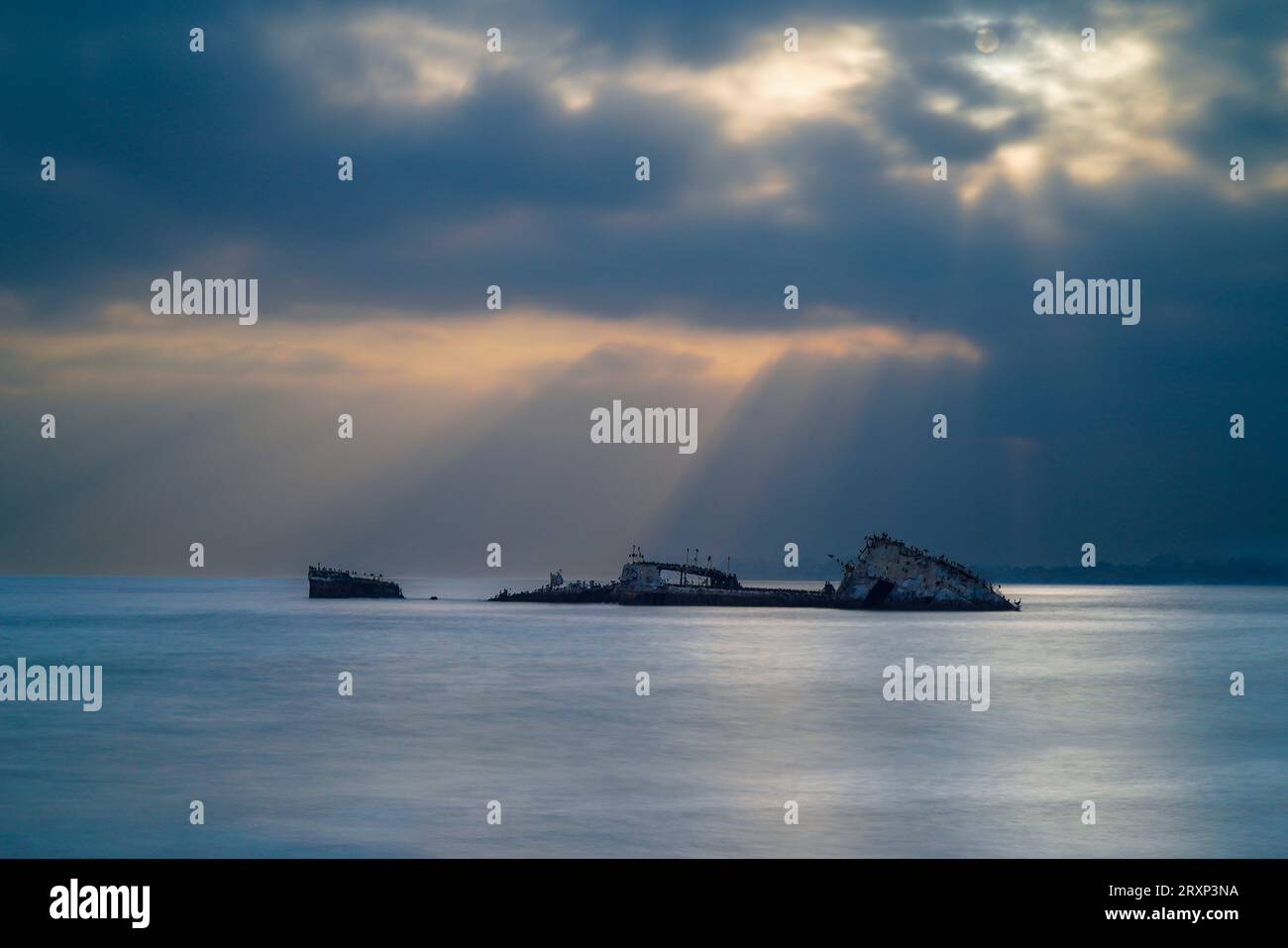 SS Palo Alto with sun rays in the background Stock Photo