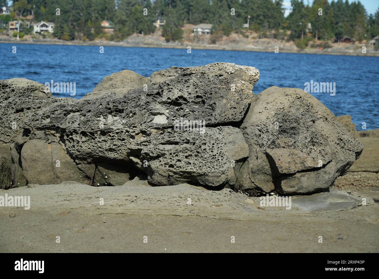Volcanic rock on the Beach Stock Photo