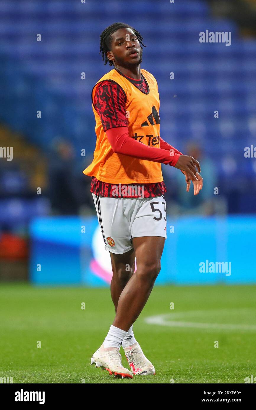 Bolton, UK. 26th Sep, 2023. Willy Kambwala #53 of Manchester United during the pre-game warm up ahead of the EFL Trophy match Bolton Wanderers vs Manchester United U21 at Toughsheet Community Stadium, Bolton, United Kingdom, 26th September 2023 (Photo by Gareth Evans/News Images) in Bolton, United Kingdom on 9/26/2023. (Photo by Gareth Evans/News Images/Sipa USA) Credit: Sipa USA/Alamy Live News Stock Photo