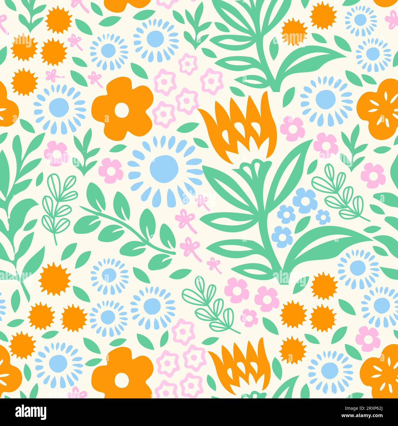 Hand drawn trendy floral seamless pattern illustration Stock Vector ...