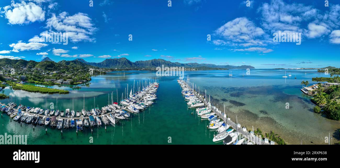 Drone view of Kaneohe Yacht Club, Kaneohe, Hawaii, USA Stock Photo Alamy