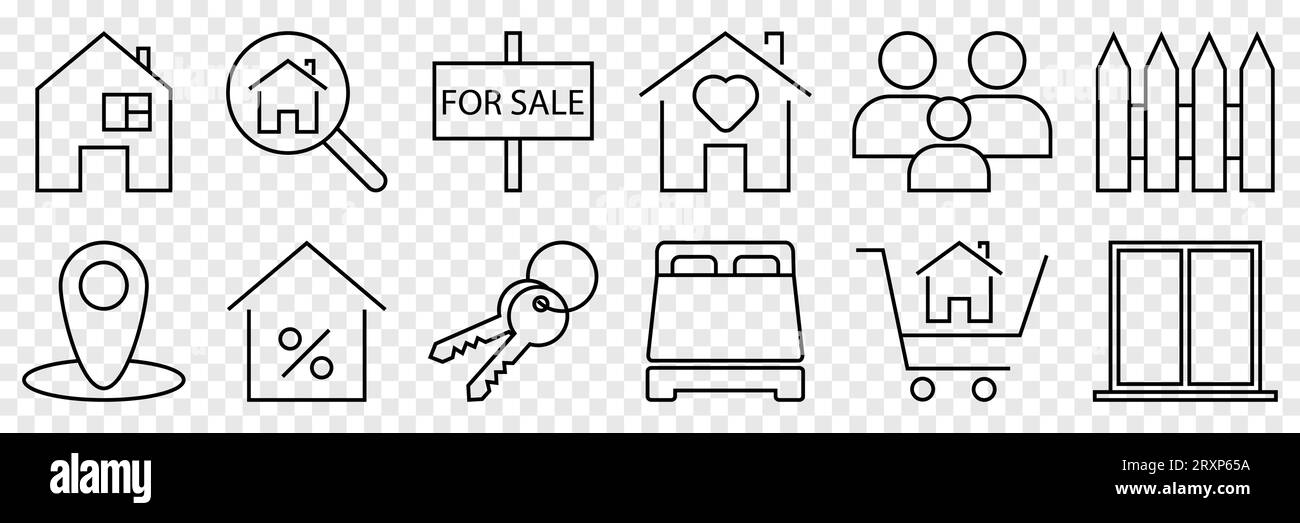 Real estate icons set. Vector illustration isolated on transparent background Stock Vector