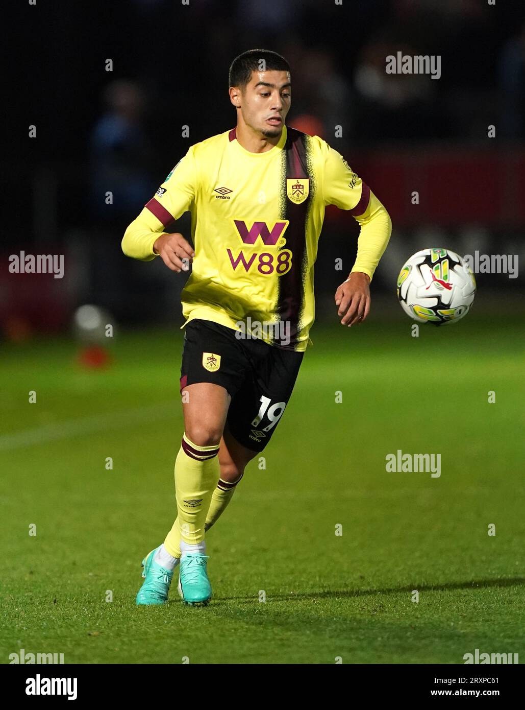Burnley's Anass Zaroury during the Carabao Cup third round match at the Peninsula Stadium, Salford, Greater Manchester. Picture date: Tuesday September 26, 2023. Stock Photo
