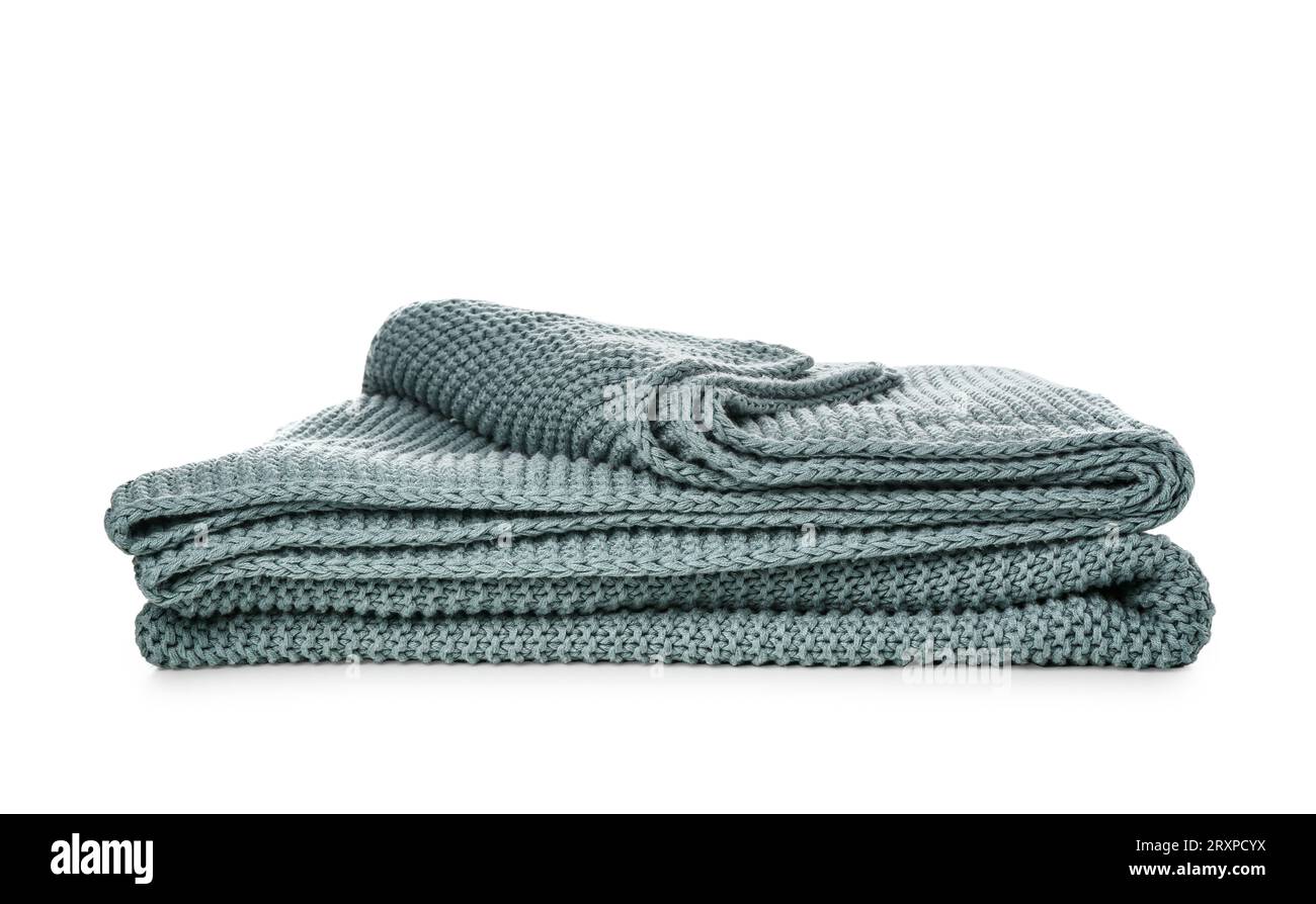 New soft knitted blanket on white background Stock Photo