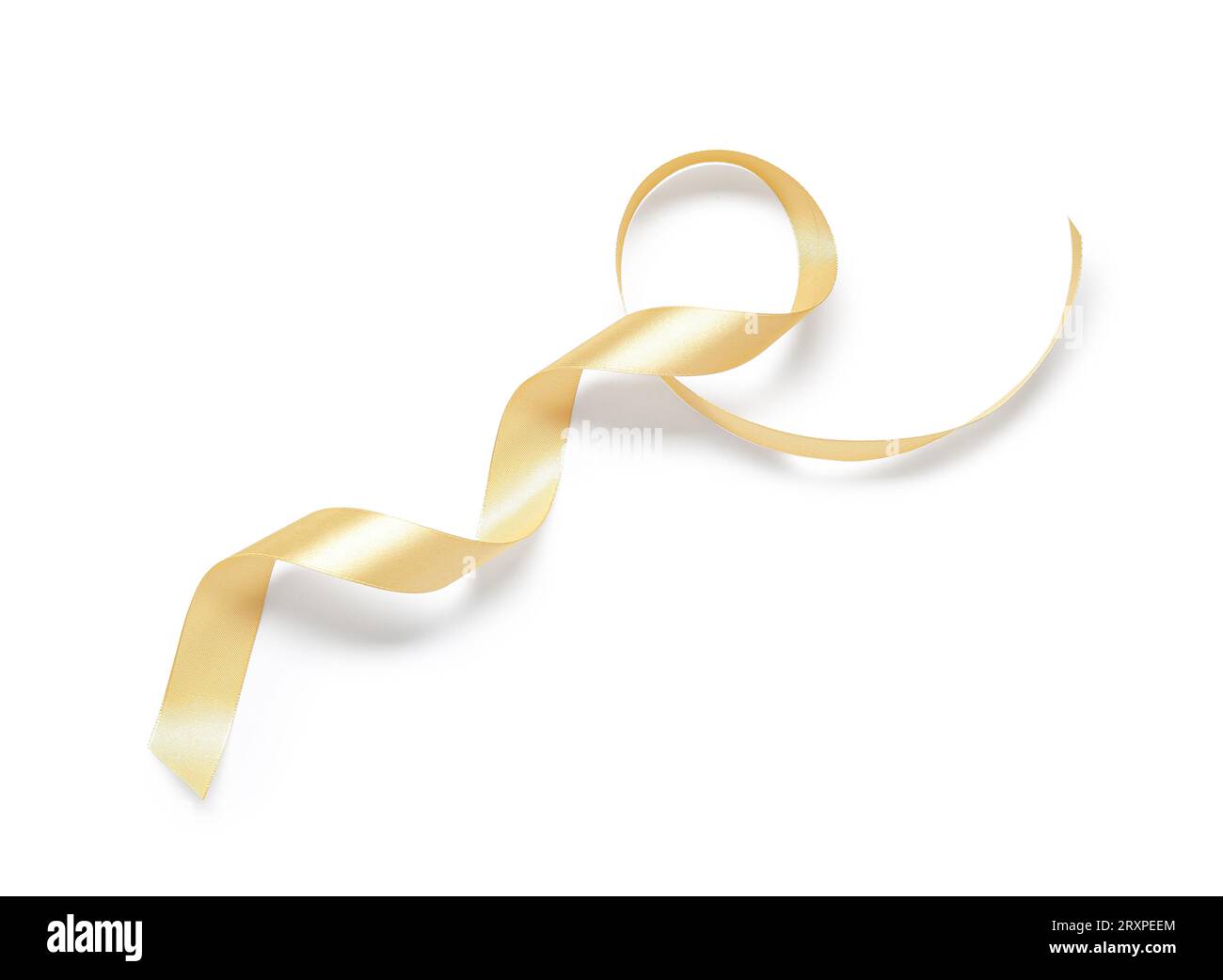 Golden satin ribbon isolated on white background Stock Photo - Alamy