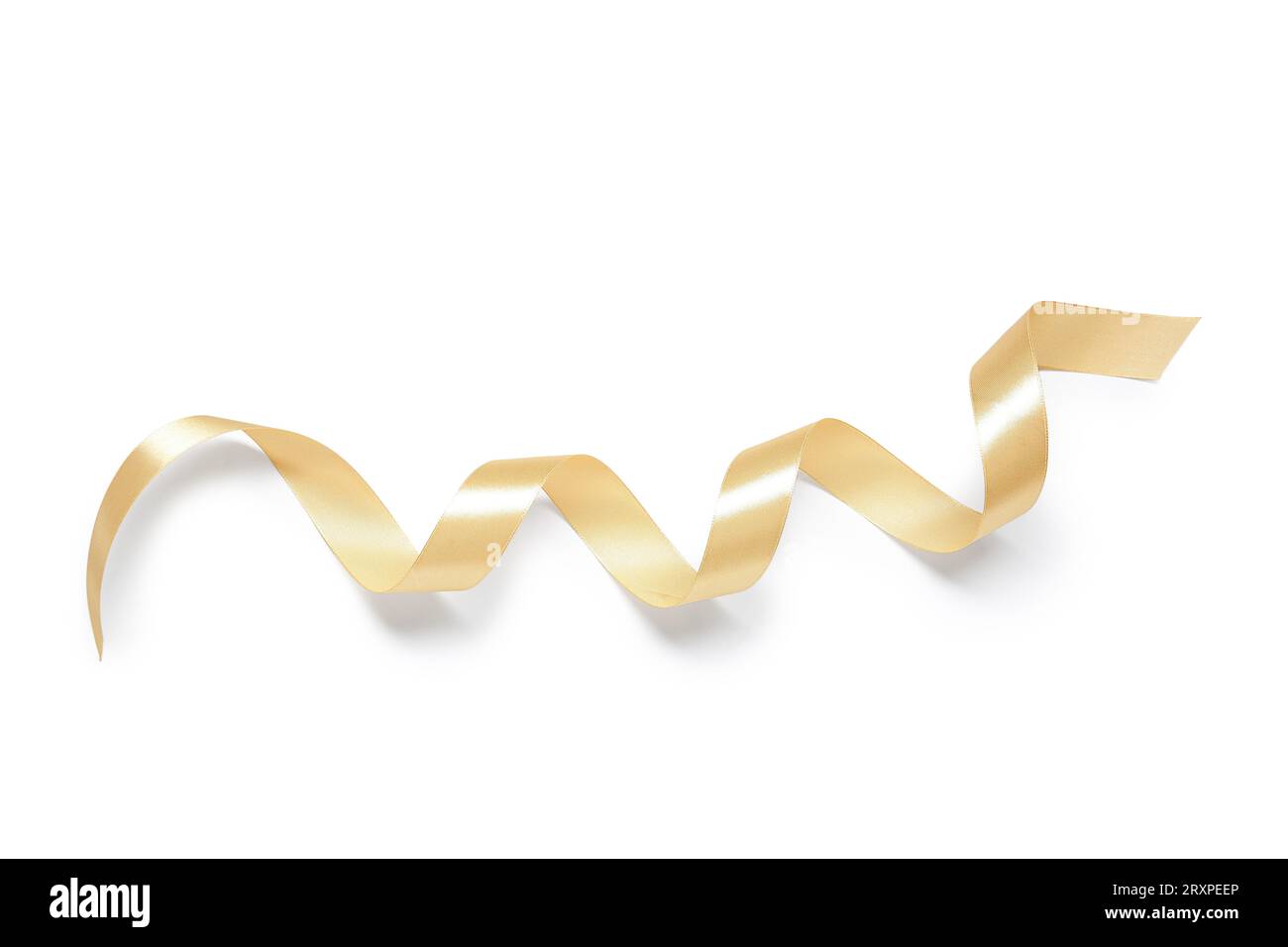 Golden satin ribbon isolated on white background Stock Photo - Alamy