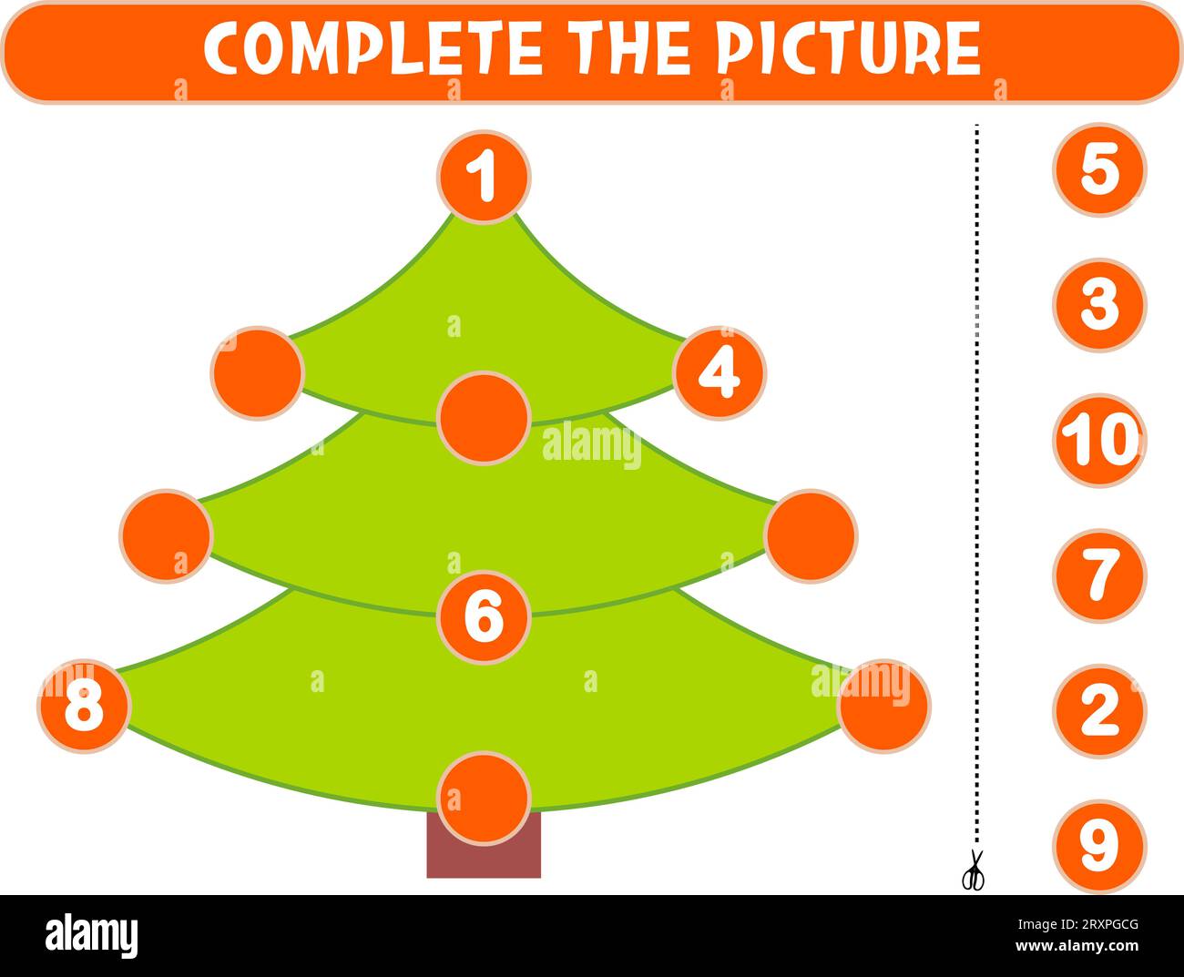 Educational game for kids, math activity worksheet. Fill in the missing numbers in christmas