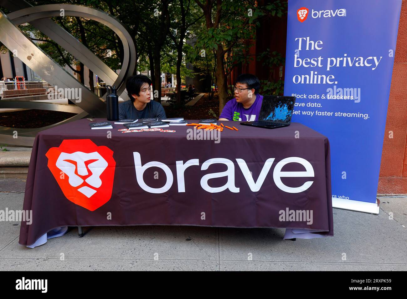 A Brave browser infomation table on a college campus Stock Photo