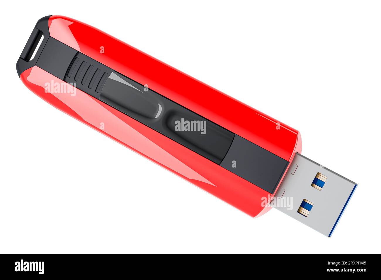 USB flash drive, red color. 3D rendering isolated on white background