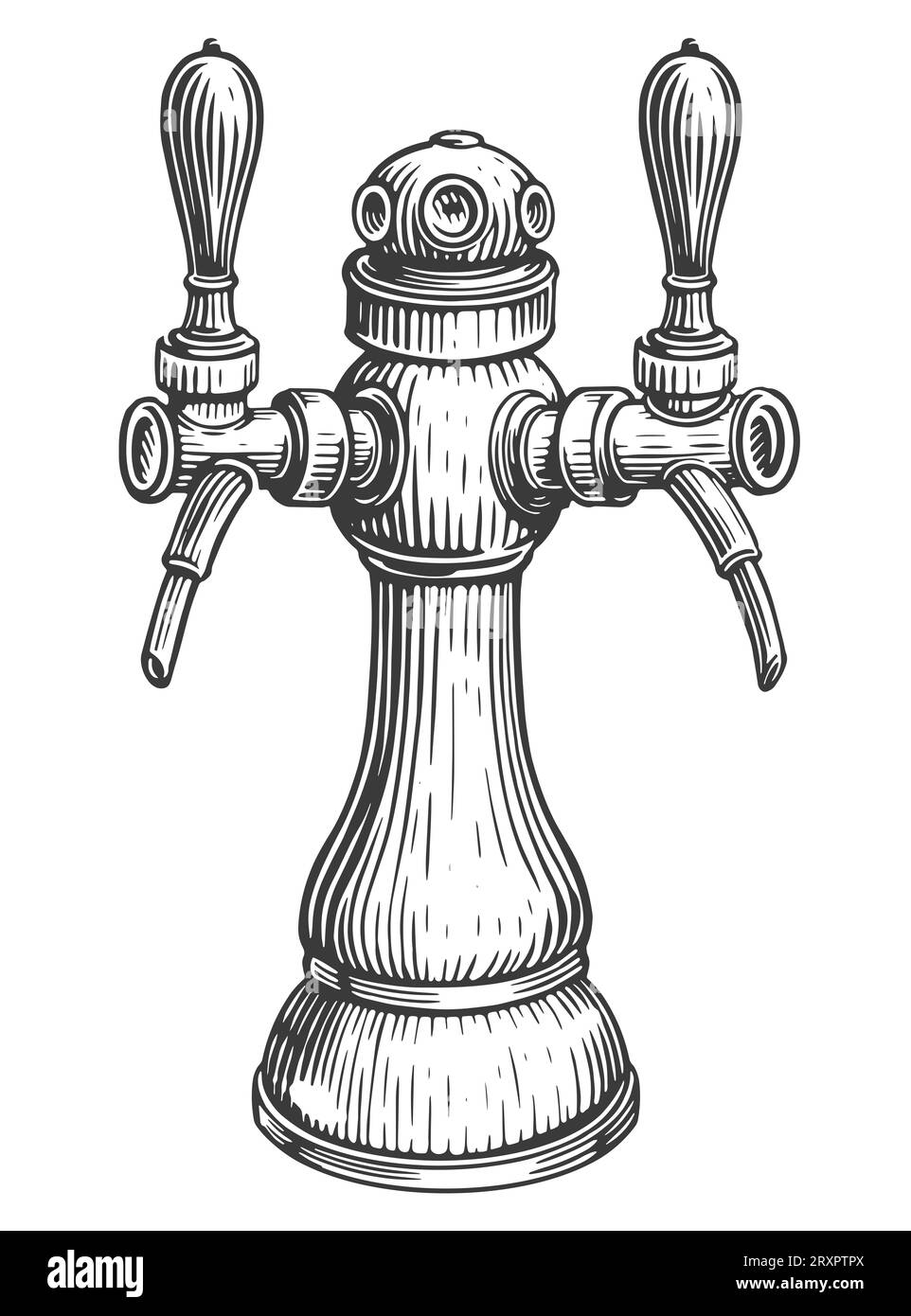 Vintage beer tap in engraving style. Illustration of bar or pub equipment for releasing alcoholic beverages Stock Photo