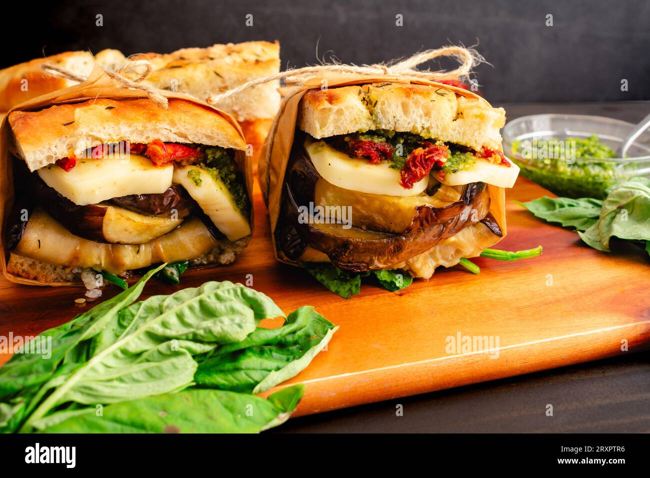 Italian Toasted Veggie Sandwiches Wrapped in Brown Paper: Rustic ...