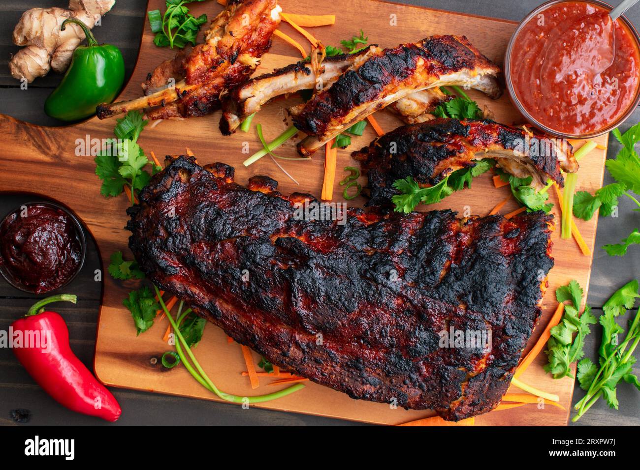 Korean Gochujang Baby Back Ribs with Sauce Pork loin ribs cooked in