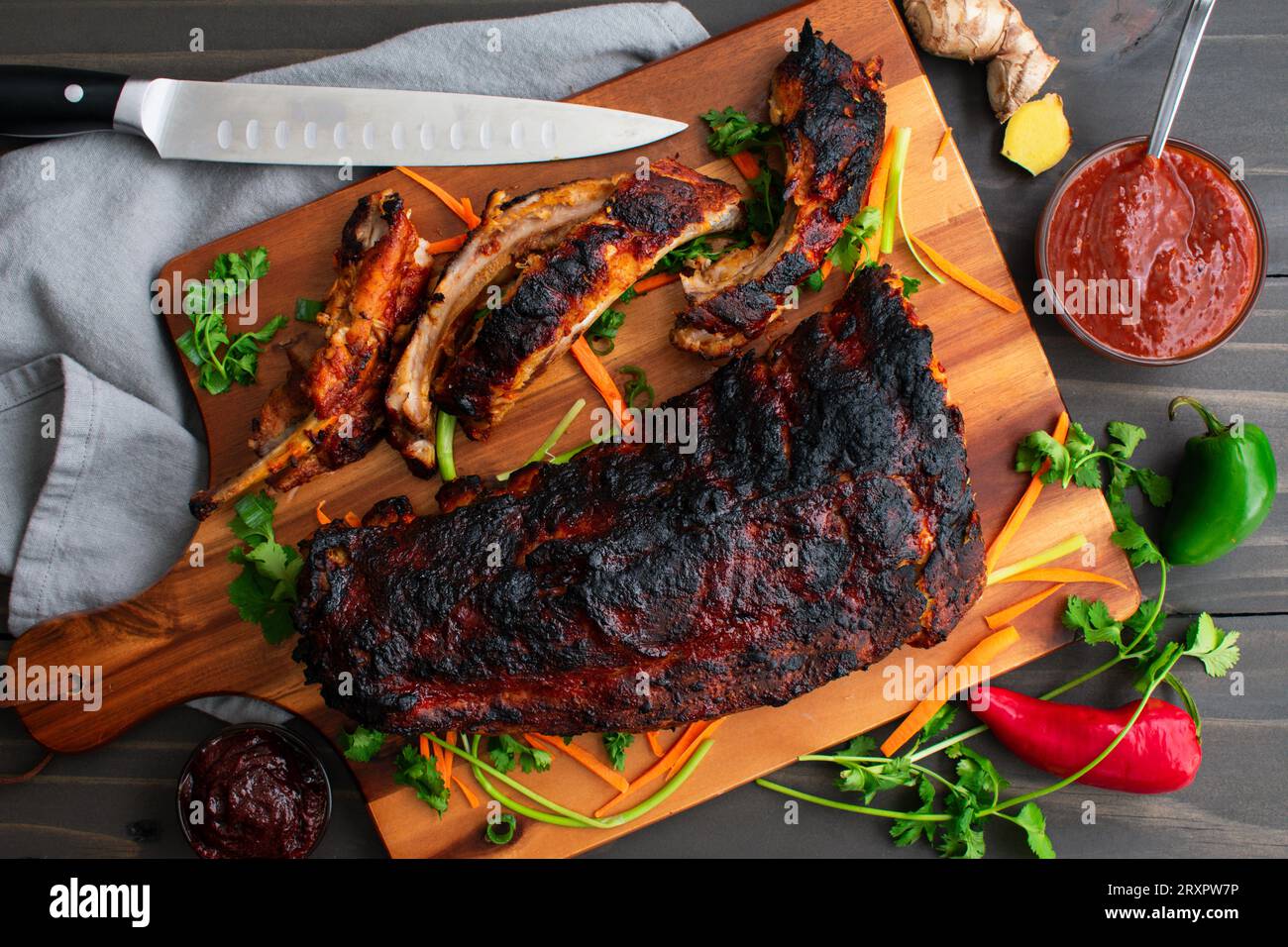 Korean Gochujang Baby Back Ribs with Sauce Pork loin ribs cooked in