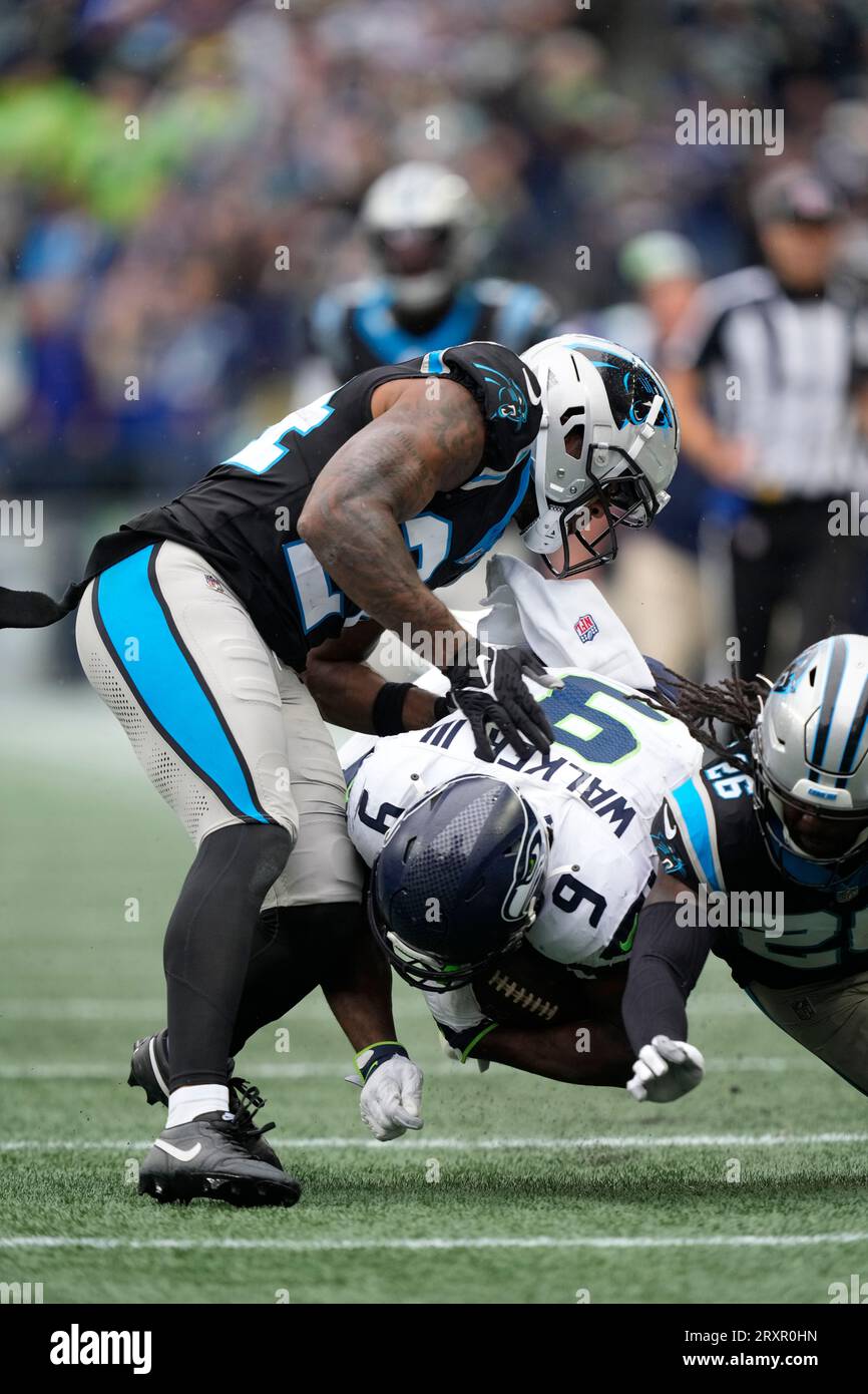 Seattle Seahawks running back Kenneth Walker III (9) runs the ball during  an NFL football game against the Tampa Bay Buccaneers on Nov. 13, 2022, in  Munich. The Buccaneers defeated the Seahawks