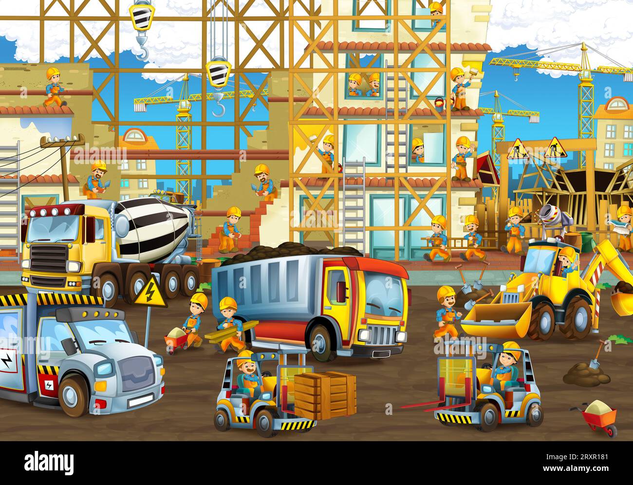 cartoon scene with industry construction site with gear or ...