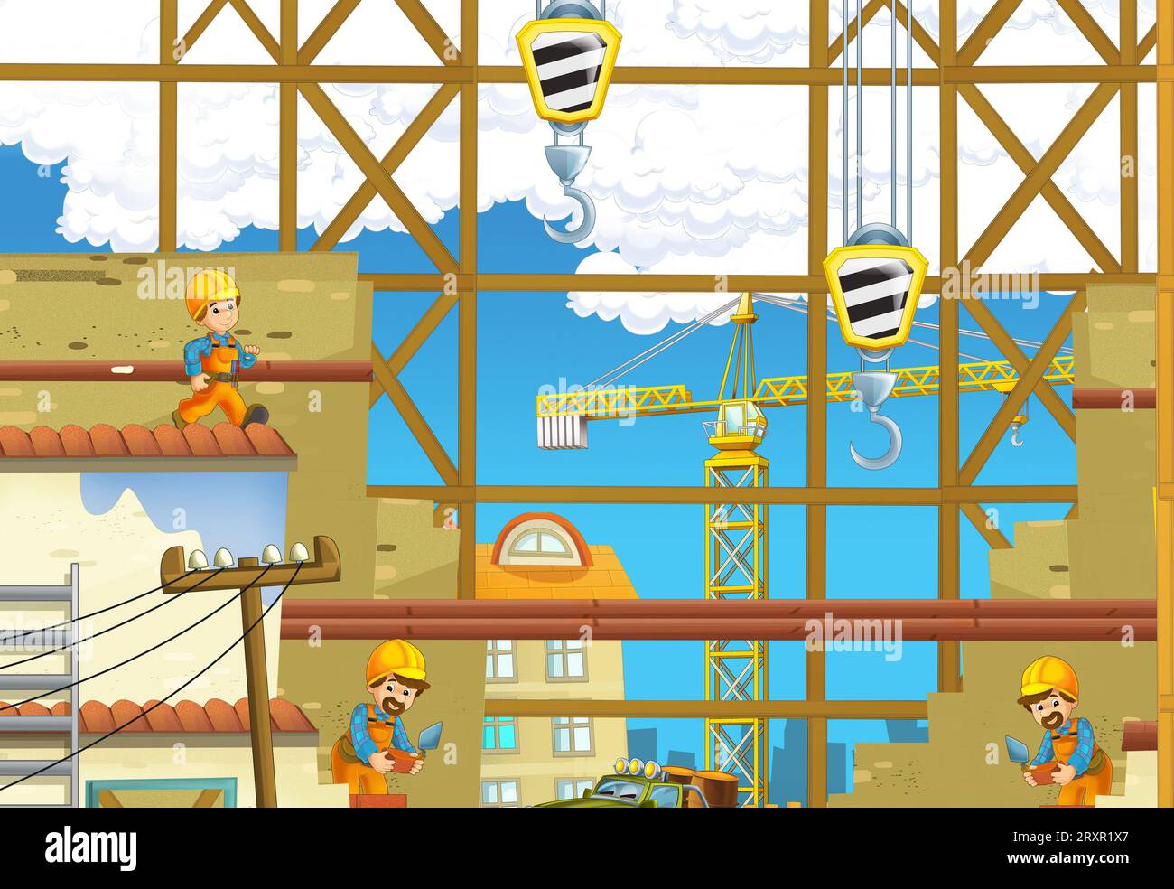 cartoon scene with industry construction site with gear or ...