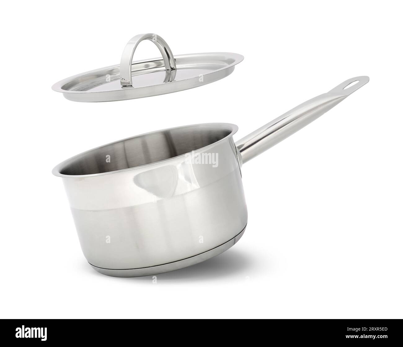 One steel saucepan with strainer lid isolated on white Stock Photo Alamy