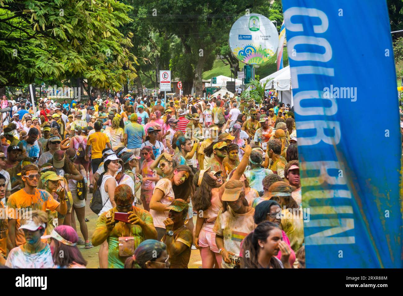 Salvador, Bahia, Brazil - March 22, 2015: Athletes have fun during the color run at Dique do Tororo in the city of Salvador, Bahia. Stock Photo