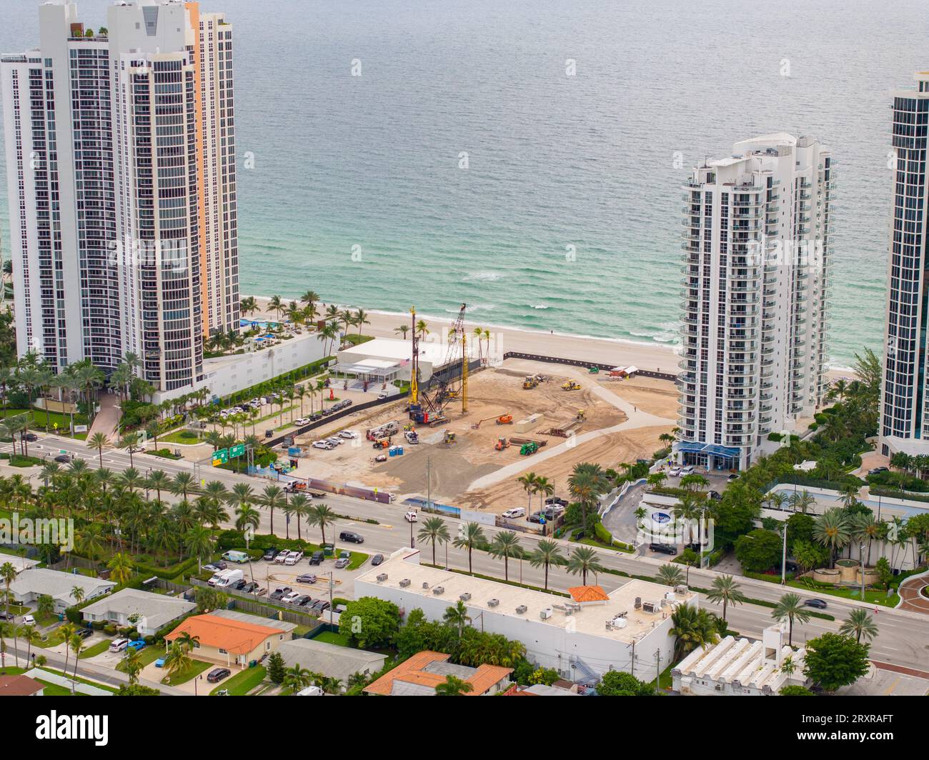 Sunny Isles Beach, FL, USA September 26, 2023 Aerial drone stages