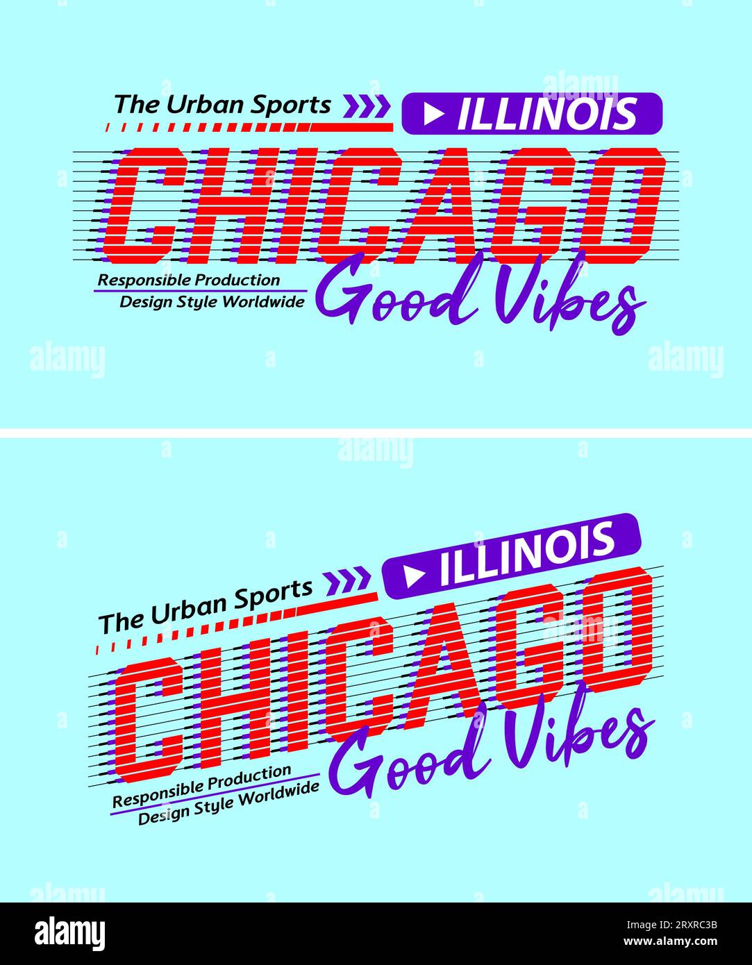 Chicago city vintage urban vibes striped shadow typeface, typography, posters, labels, for print on t shirts etc. Stock Vector