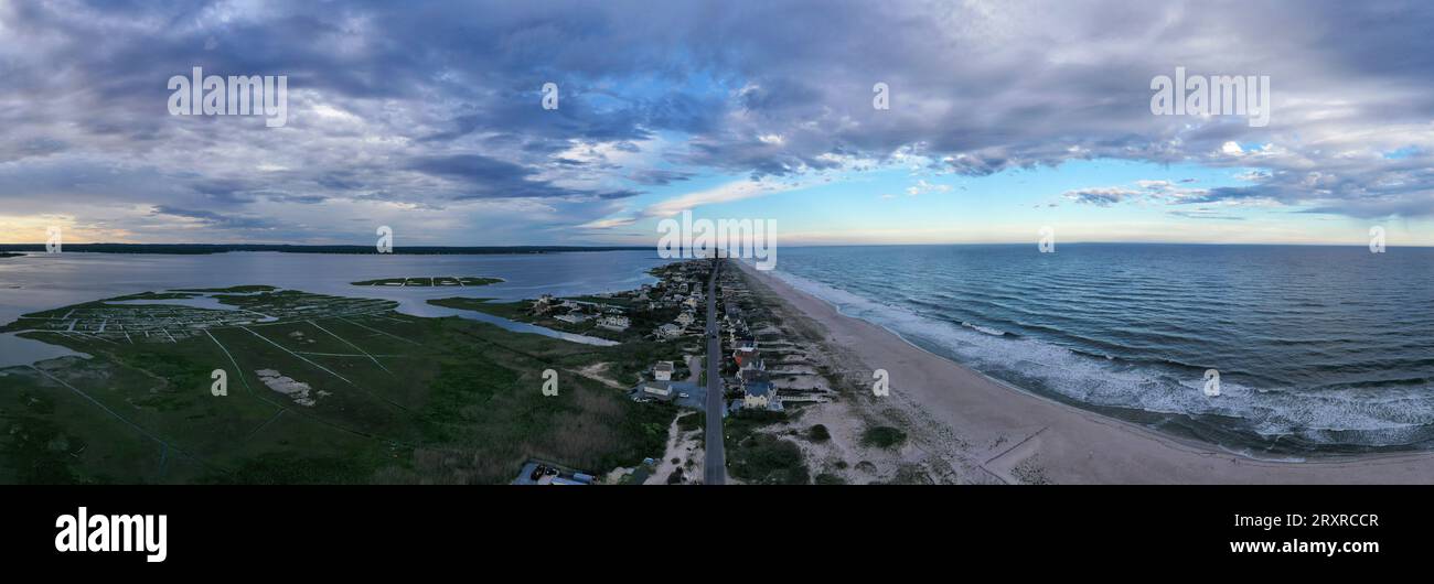 Aerial view of Cupsogue Beach County Park in Long Island, New York ...