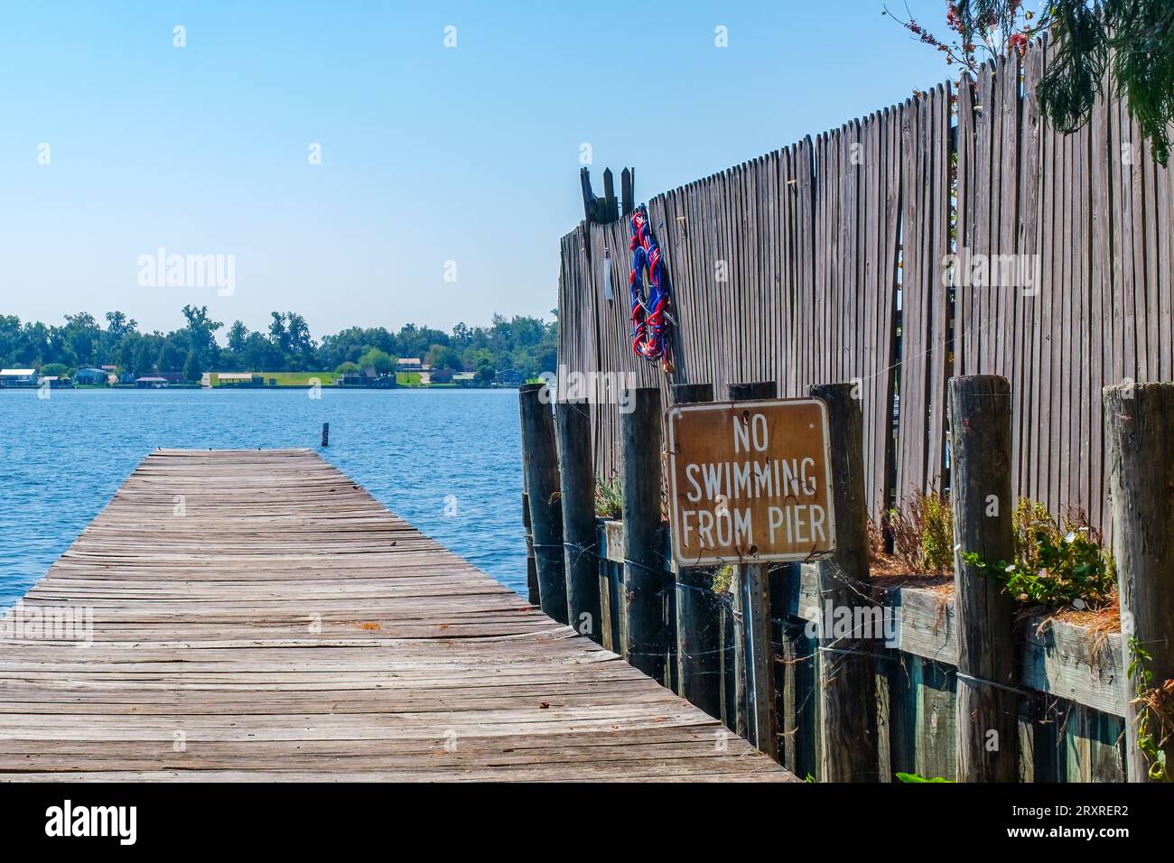 NEW ROADS, LA, USA SEPTEMBER 19, 2023 False River view with wooden