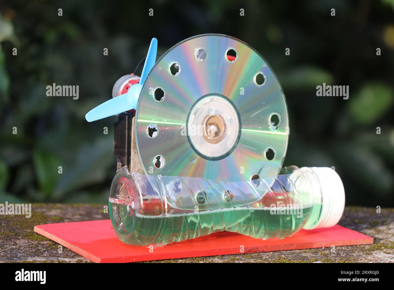 Bubble blower device on outdoors. Machine that makes bubbles using dish
