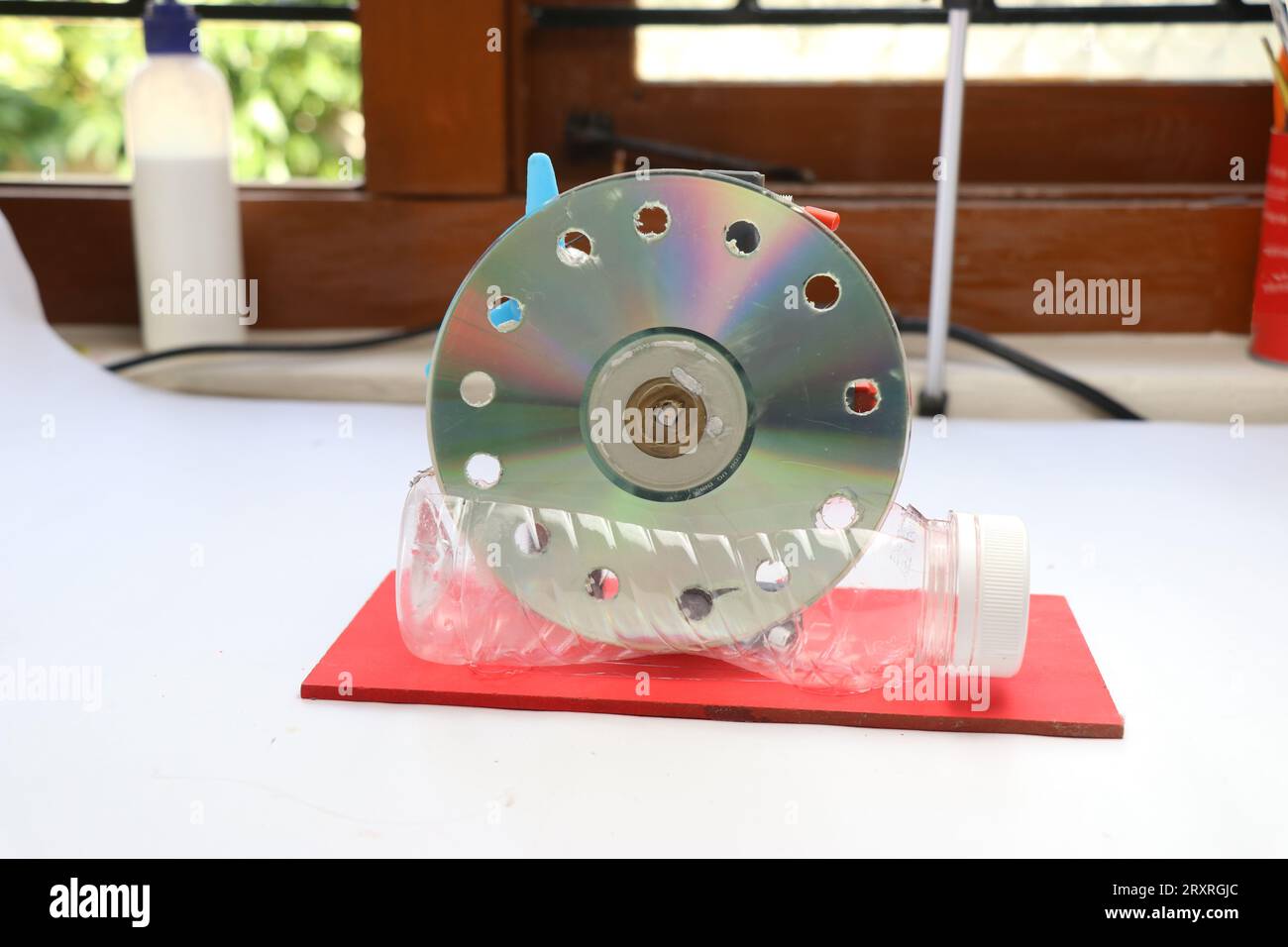 Bubble blower machine made using simple materials found at home built as a  weekend science project. Home made inventions Stock Photo - Alamy, image size:1300x956