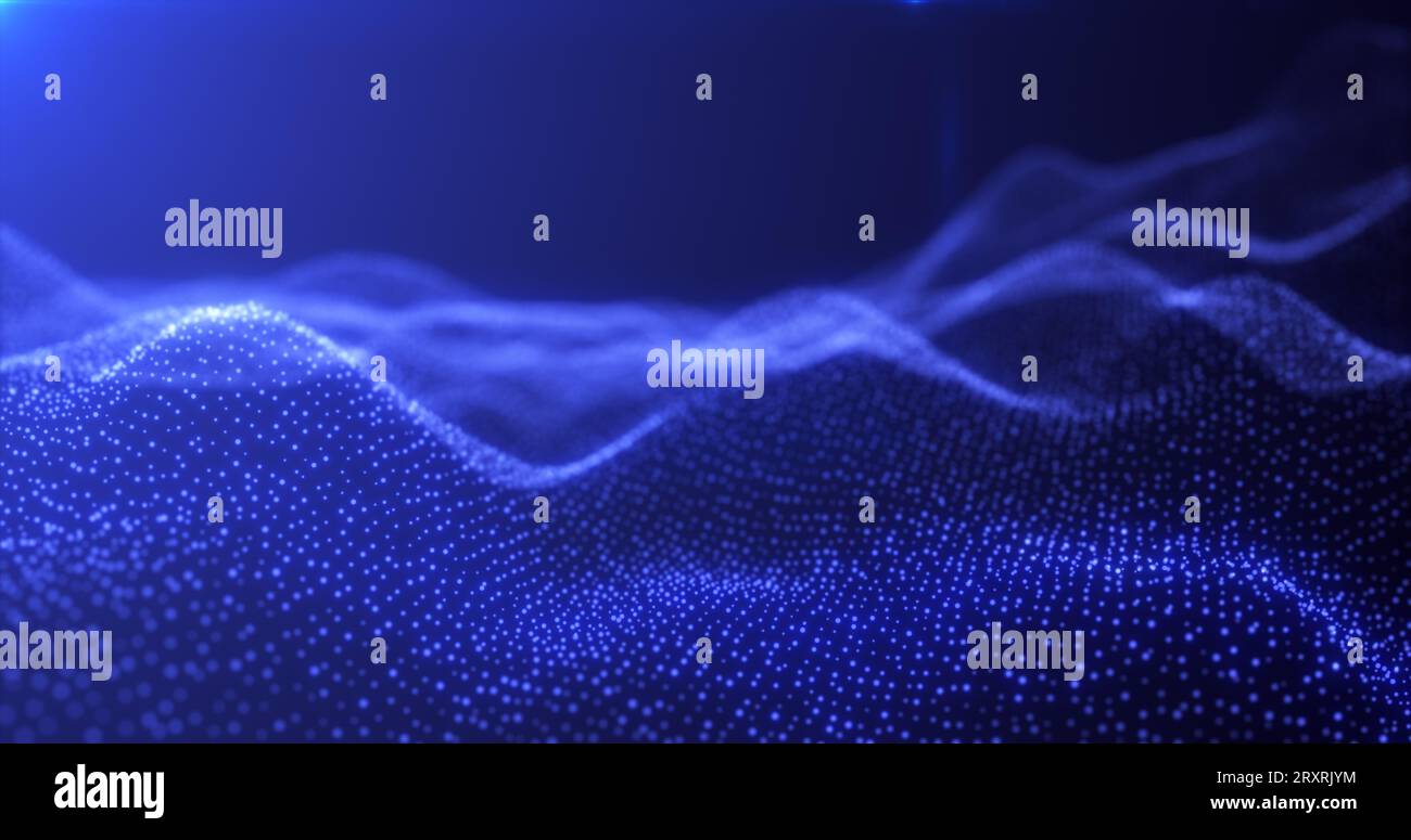 Abstract blue energy waves from particles of futuristic hi-tech glowing ...