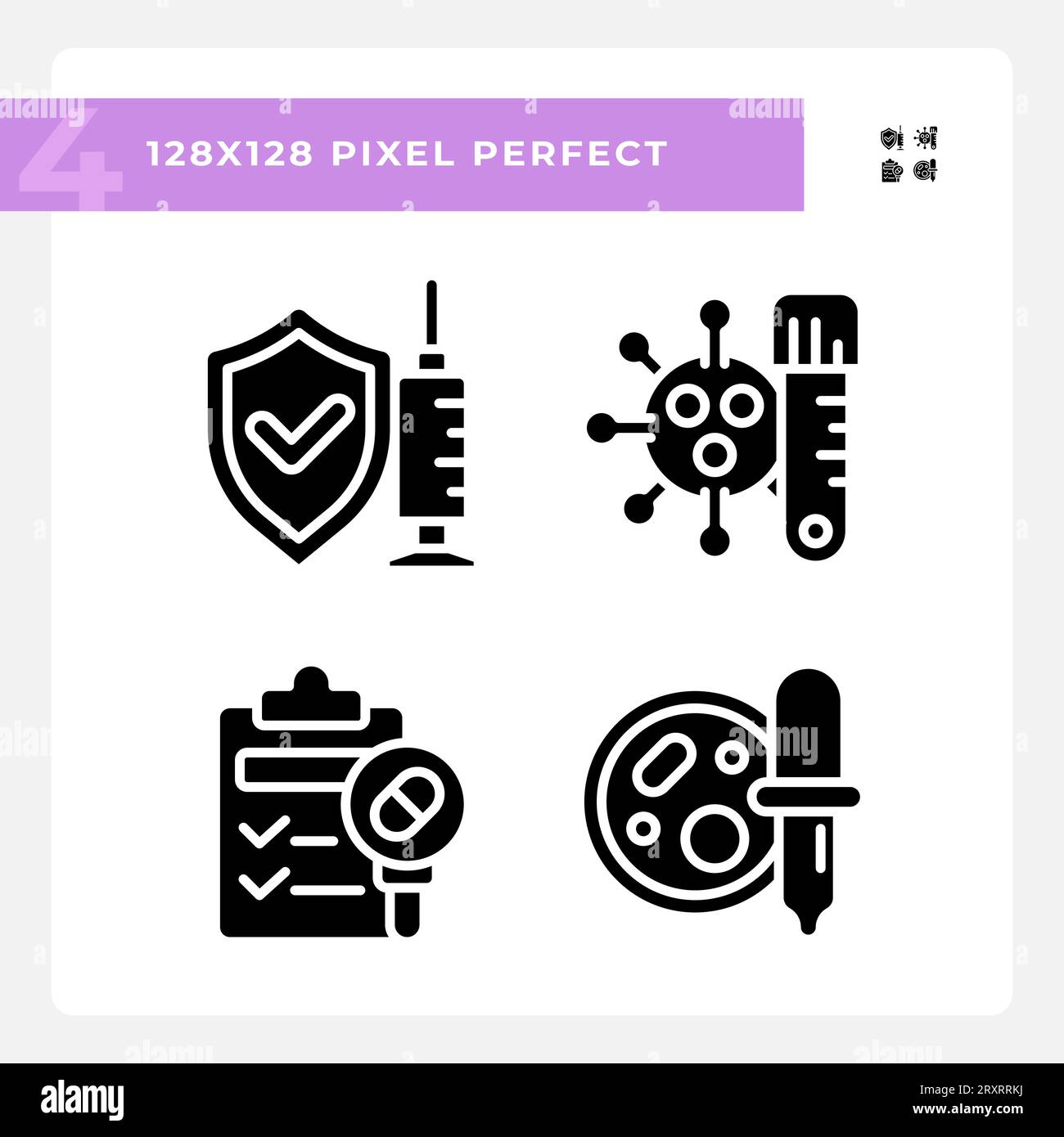 2D glyph style bacteria silhouette icons pack Stock Vector