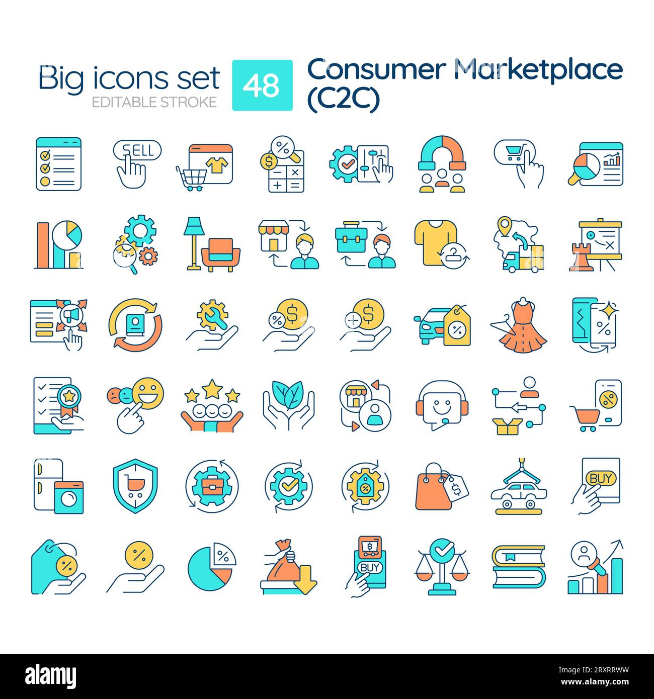 Editable multicolor big icons for C2C Stock Vector