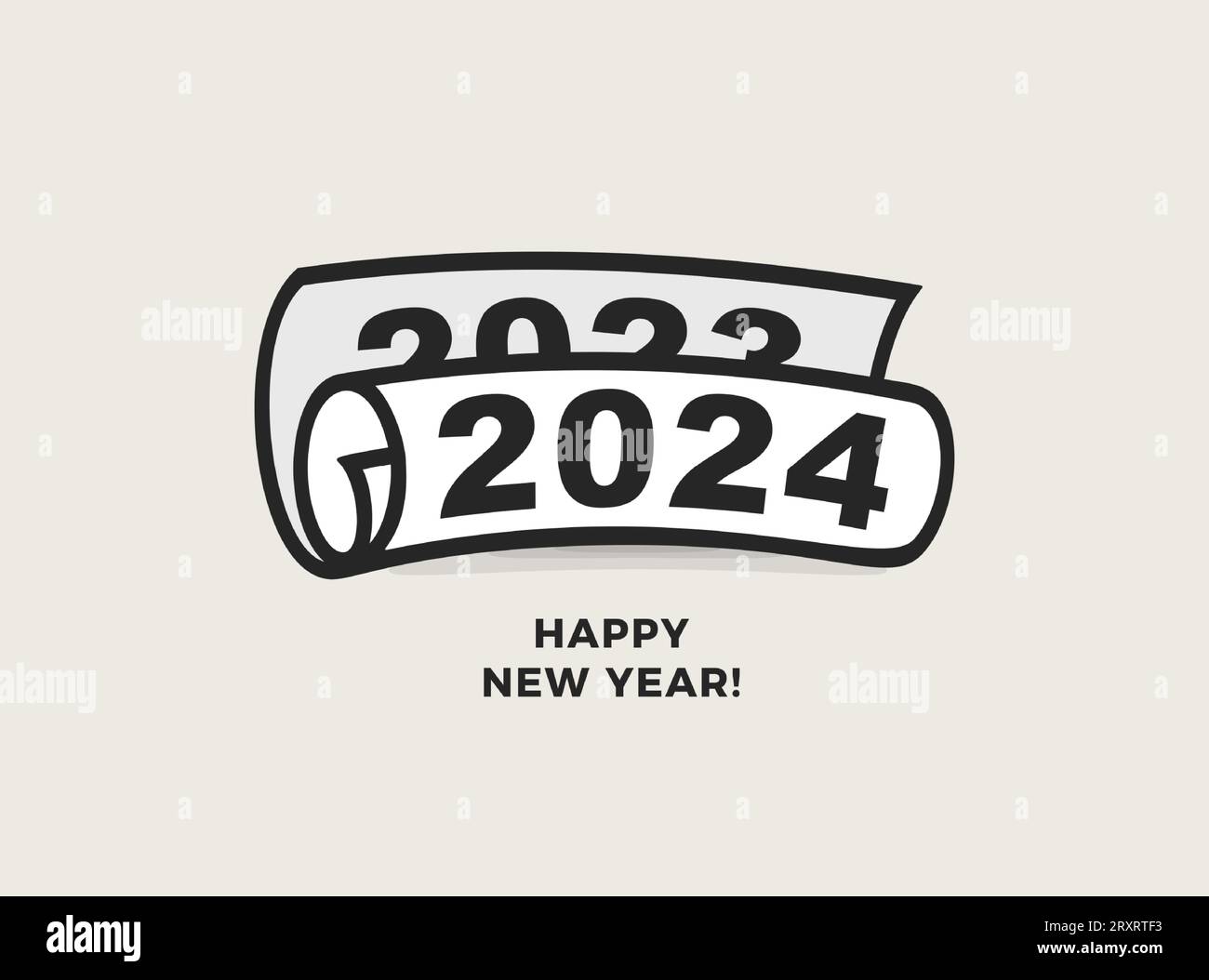 Playful paper roll with 2024 numbers, minimalist cartooning style. Perfect for Happy New Year Poster, icon, logo, calendar. Vector illustration. Stock Vector